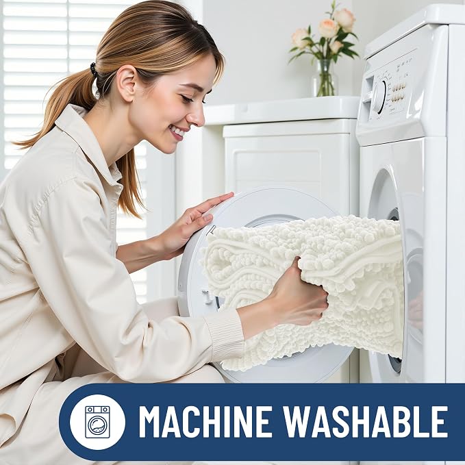 Smiry Bathroom Rugs Mat 24x16, Extra Soft Absorbent Chenille Bath Rugs, Non Slip Rubber Backing Machine Washable Quick Dry Bath Mats for Bathroom Floor, Tub, Shower, Home Decor Accessories, Ivory
