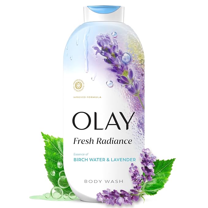 Olay Body Wash for Women, Fresh Radiance, 24/7 Skin-Loving Freshness, Visibly Radiant, Plant Based Cleansers, Vitamin B3 & Antioxidant Blend, For All Skin Types, Birch Water & Lavender Scent, 22 fl oz
