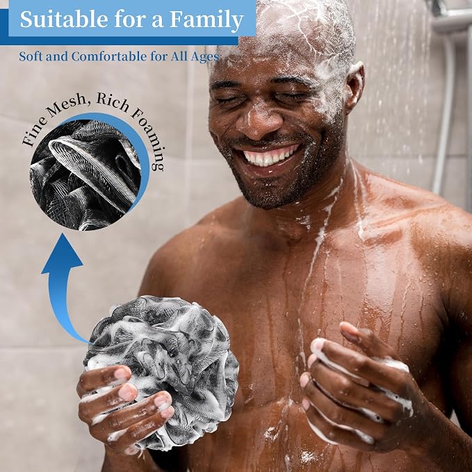 FARMOGA Bath Loofah Sponge Back Scrubber Shower Sponge Soft Mesh Exfoliator Pouf Shower Ball Bath Sponges for Women and Men Bath Accessories