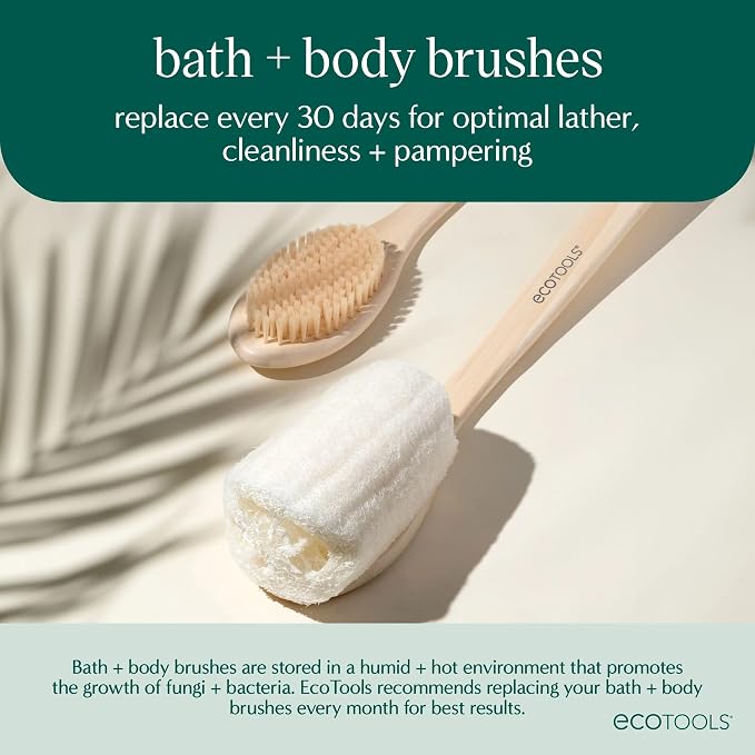 EcoTools EcoPouf Bath Brush, Loofah Brush for Bath & Shower, Made with Long Handle & Recycled, Soft Netting for Gentle Exfoliation, Back Brush for Men & Women, Eco-Friendly & Cruelty-Free, 1 Count