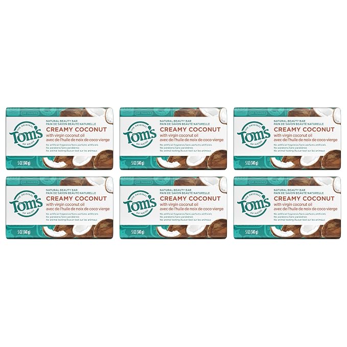 Tom's of Maine Natural Beauty Bar Soap, Creamy Coconut With Virgin Coconut Oil, 5 oz. 6-Pack (Packaging May Vary)