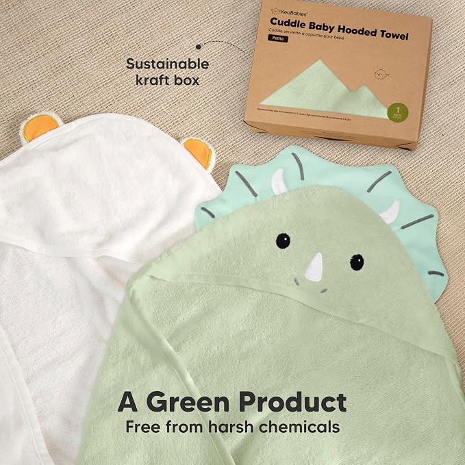 KeaBabies Hooded Baby Towel for Newborn Baby Bath Towels(Triceratops,30x30) | Viscose Derived from Bamboo, Large Baby Towels with Hood, Boys, Girls, Toddler, Soft Absorbent Baby Bath Essentials