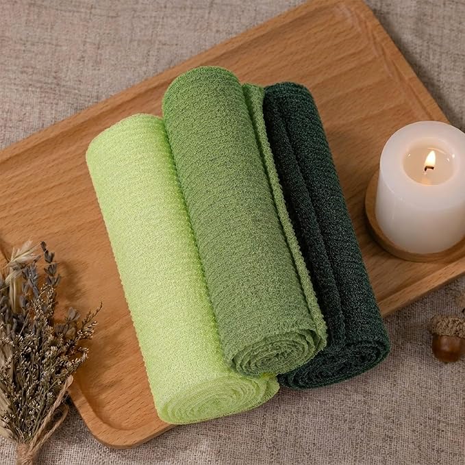 3 PCS Exfoliating Washcloth Towels - Exfoliating Body Scrubber Exfoliator, Back Scrubber for Shower Bath Use, Japanese & Korean Scrub Wash Cloths, Loofah Lufa Sponge Washer for Women Men