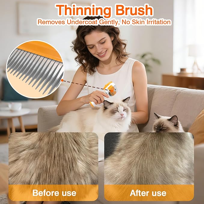 Cat Steam Brush,5-in-1 Self-Cleaning Steam Cat Brush with 3 Swap-in Heads (Grooming,Dematting,Deshedding),Spray Hair Removal Comb for Softens Fur & Reduces Static,Includes Waterless Shampoo