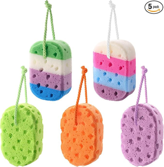 Boao 5 Pieces Soft Bath Sponge Shower Natural Gentle Soothing Body Fiber Exfoliating Shower Sponge Wash Bouquet for Women Men, Random Color (Vibrant Color)