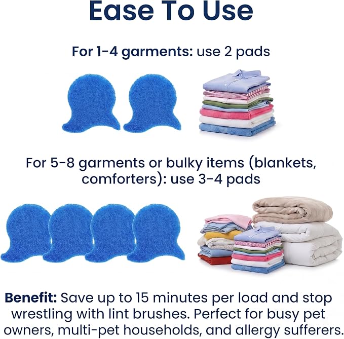 6 Pack Pet Hair Remover for Laundry – Reusable Blue Dog & Cat Fur Catcher for Washing Machine and Dryer, Effectively Traps Lint, Dander from Clothes, Bedding, and Furniture