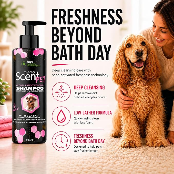 Pet Shampoo for Dogs & Cats, Deep Cleansing Coat Care & Lasting Freshness | Floral Daze scent, nanoSCENT Technology, 98% natural ingredients, quick-rinse formula for softer, healthier-looking coats