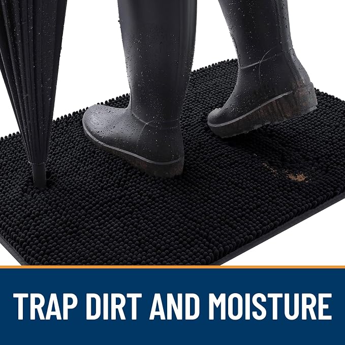 OLANLY Dog Door Mat for Muddy Paws 70x35, Absorbs Moisture and Dirt, Absorbent Non-Slip Washable Doormat, Quick Dry Chenille Mud Mat for Dogs, Entry Indoor Entryway Carpet for Inside Floor, Black