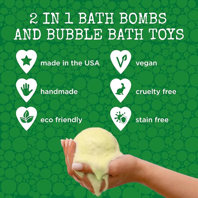 Dinosaur Bath Bombs for Kids with Surprise Dinosaur Toys Inside - Dino Bubble Bomb for Boys and Girls - Fruity Scent, USA Made, Won't Stain Tub - Stocking Stuffers and Children's Gift by Two Sisters