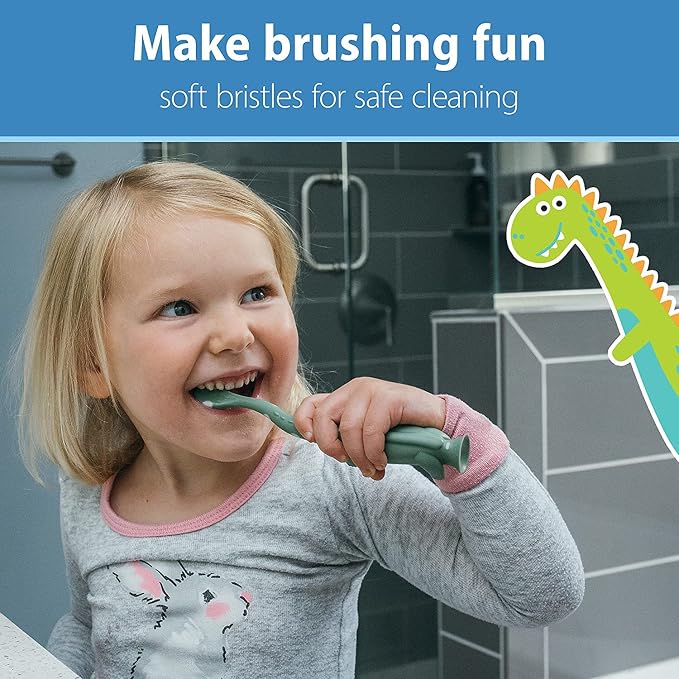 Dr. Brown's Baby and Toddler Toothbrush, Green Dinosaur 1-Pack 1-4 Years, CleanUp Float & Hatch Dino Eggs Bath Toy, 6m+, Dino-Soft Baby Bath Spout Cover, BPA Free, Certified Plastic Neutral