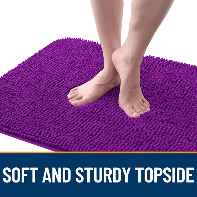 OLANLY Dog Door Mat for Muddy Paws 40x24, Absorbs Moisture and Dirt, Absorbent Non-Slip Washable Doormat, Quick Dry Chenille Mud Mat for Dogs, Entry Indoor Entryway Carpet for Inside Floor, Purple