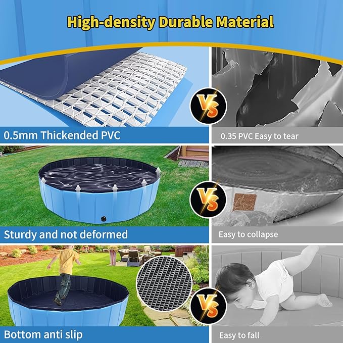 CACSPS Foldable Dog Pool, 55" x 12" Kiddie Pool with Hard Plastic, Non-Slip Dog Bath Tub for Outdoor Backyard, Collapsible Dog Swimming Pool for Kids Dogs Pets (Blue)