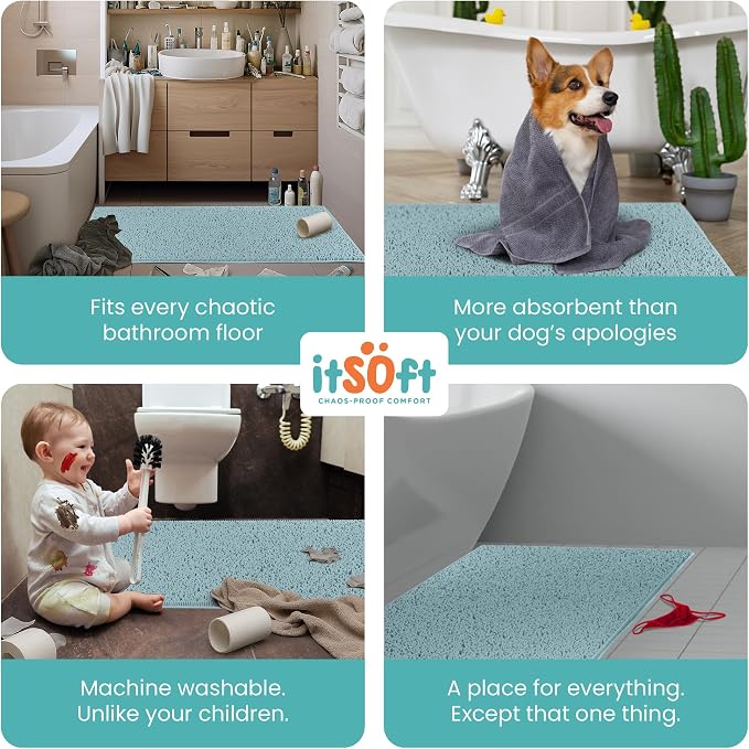 ITSOFT Plush Bathroom Rug 59"" x21, Absorbent Machine Washable Non Slip Chenille Bath Mats, Quick Dry Bathmat, Bath Rugs for Bath, Shower, Bedroom, or Door Mat, Spa Blue