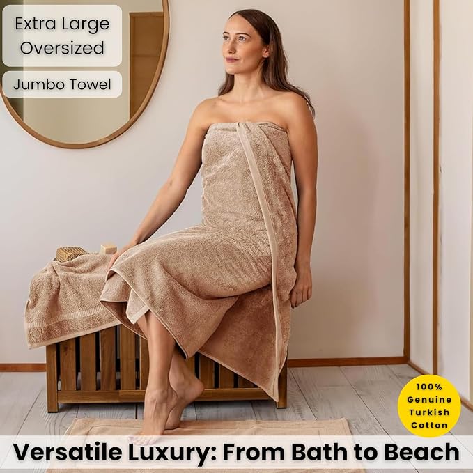 SALBAKOS Luxury 100% Turkish Cotton Bath Sheets 40x80 in Oversized Extra Large Bath Towels Thick Soft Absorbent Turkish Towel for Spa Beach (Pack of 1) (Taupe, Jumbo Bath Sheet)