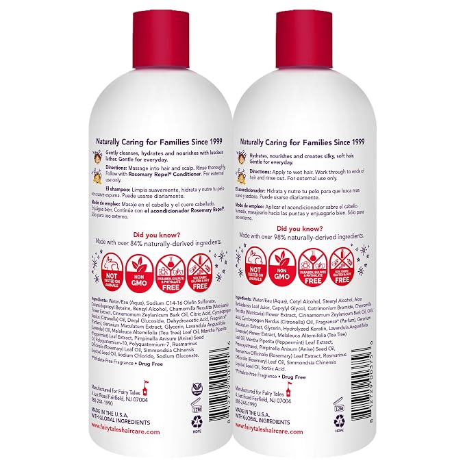 Fairy Tales Rosemary Repel Daily Kids Shampoo, 32 fl oz. and Conditioner, 32 fl oz. Duo – Kids Like the Smell, Lice Do Not (Pack of 2)