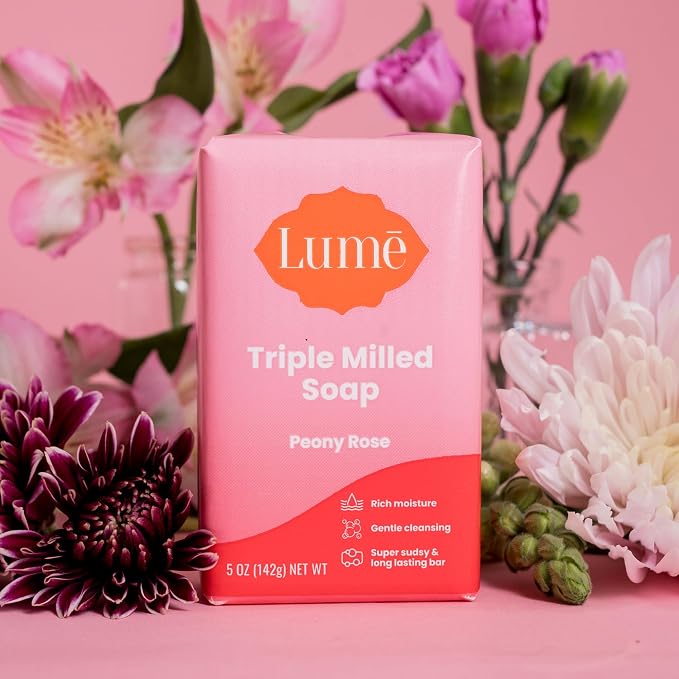 Lume Triple Milled Bar Soap - Rich Moisture & Gentle Cleansing - Paraben Free, Phthalate Free, Skin Safe - 5 ounce (Peony Rose)