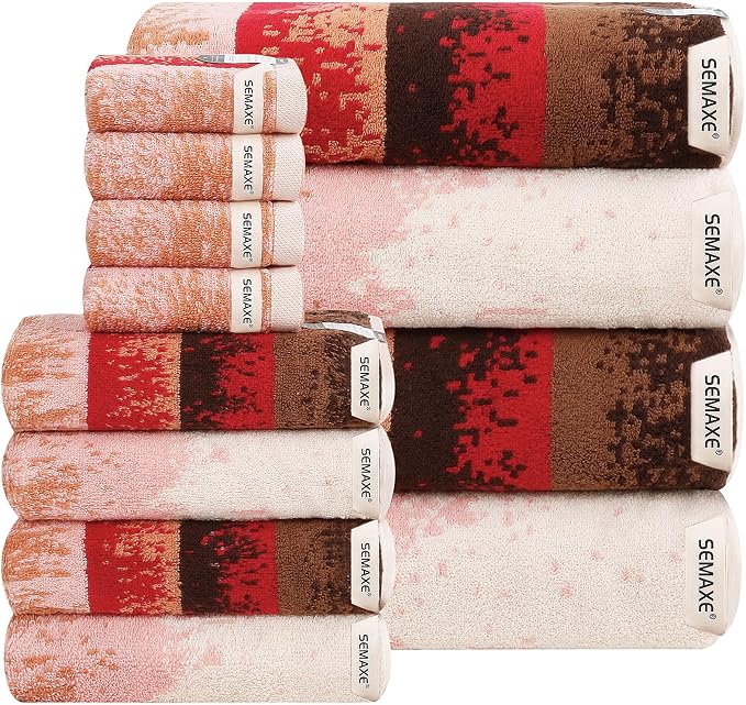 12-Piece Cotton Bath Towel Set for Bathroom, Hanging Loops, Ombre Gradient | Balanced towel set for family showers, sink-side use, guest baths, and wash-day rotation, OEKO-TEX certified, easy care