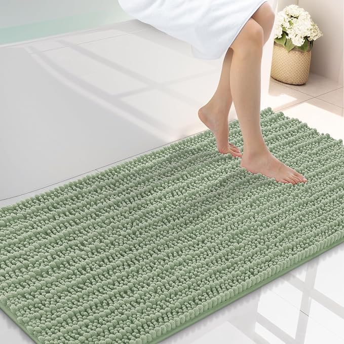 Smiry Bathroom Rugs Mat 45x27, Extra Soft Absorbent Chenille Bath Rugs, Non Slip Rubber Backing Machine Washable Quick Dry Bath Mats for Bathroom Floor, Tub, Shower, Home Decor Accessories, Sage Green