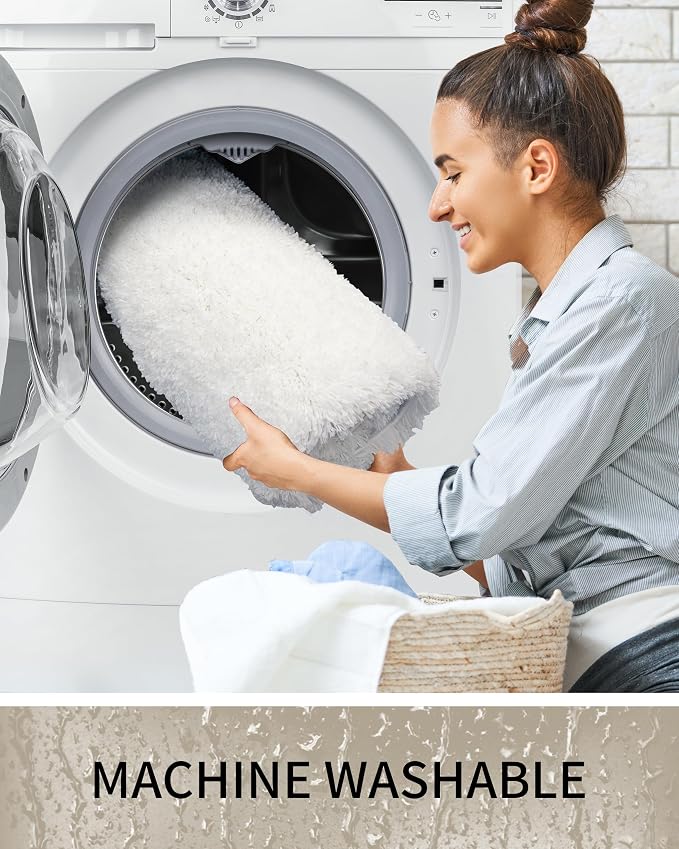 Bathroom Rugs Non Slip Washable 36x24, Ultra Thick Soft Microfiber Absorbent Bath Mats, High Density Foam Latex Non Slip Backing Bath Rugs, Fluffy Floor Carpet for Tub&Shower, White