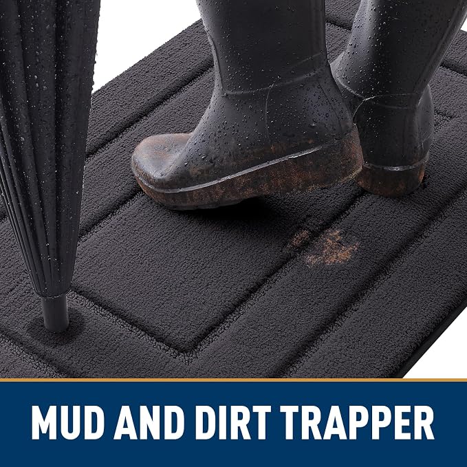 Smiry Dog Door Mat for Muddy Paws, Absorbs Moisture and Dirt, Low-Profile Entryway Mat with Non-Slip Backing, Entry Indoor Outdoor Doormat for Inside Floor (36x24 Inches, Dark Grey, Bordered)