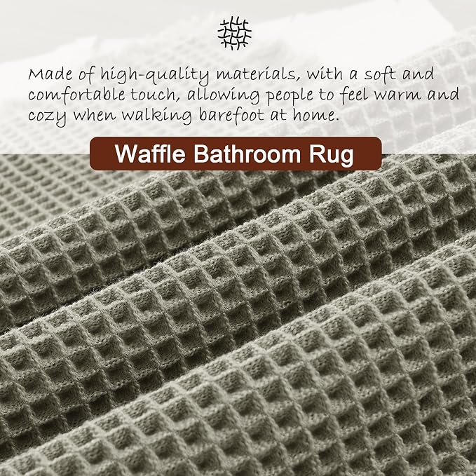DWCN Olive Green Waffle Bathroom Mat, Boho Bath Rugs Super Absorbent Non Slip Bath Mats for Bathroom Floor, Ultra Soft Farmhouse Shower Mats for Tub and Shower, 16 x 24 Inch