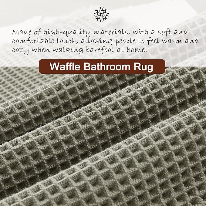 DWCN Olive Green Waffle Bathroom Mat Set, Super Absorbent Non Slip Bath Rug Set for Bathroom Floor, Shower Mats 2 Piece for Tub, Washable Kitchen Rugs for Farmhouse Boho Home Decor, 20 x 32 Inch