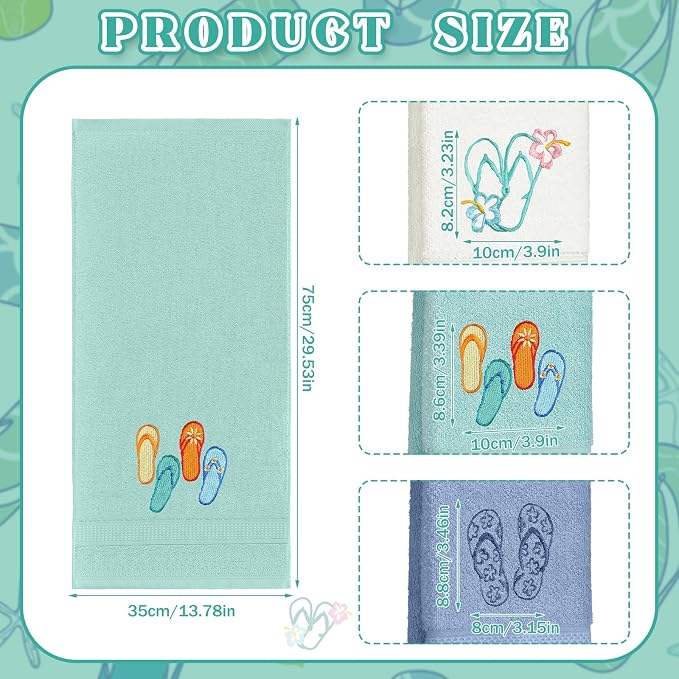 Hahafelt 3 Pack Coastal Hand Towels for Bathroom 100% Cotton Embroidered Beach Bathroom Towels 13.78 x 29.53 Inch Soft Absorbent (Flip Flops)