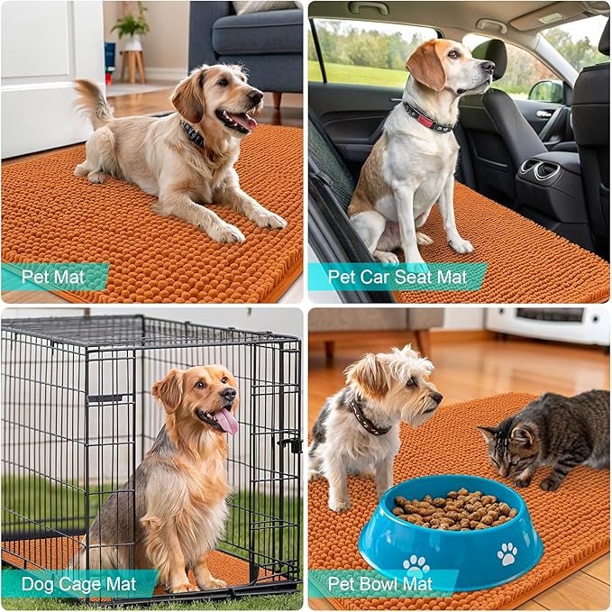 OLANLY Dog Door Mat for Muddy Paws 32x20, Absorbs Moisture and Dirt, Absorbent Non-Slip Washable Doormat, Quick Dry Chenille Mud Mat for Dogs, Entry Indoor Entryway Carpet for Inside Floor, Clay