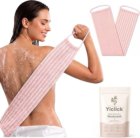 Yiclick Dual-Textured Exfoliating Washcloth Towel - Back Scrubber for Use in Shower Bath, Exfoliating Body Scrubber Exfoliator, Japanese Exfoliate Loofah Lufa Sponge Wash Cloth for Women Men