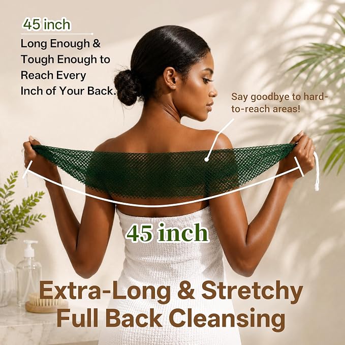 African Net Sponge for Shower, 2PCS Exfoliating Shower Sponge with Waterproof Travel Bag, Quick-Drying African Wash Cloth for Deep Cleansing & Smooth Skin (Mint Green & Forest Green)