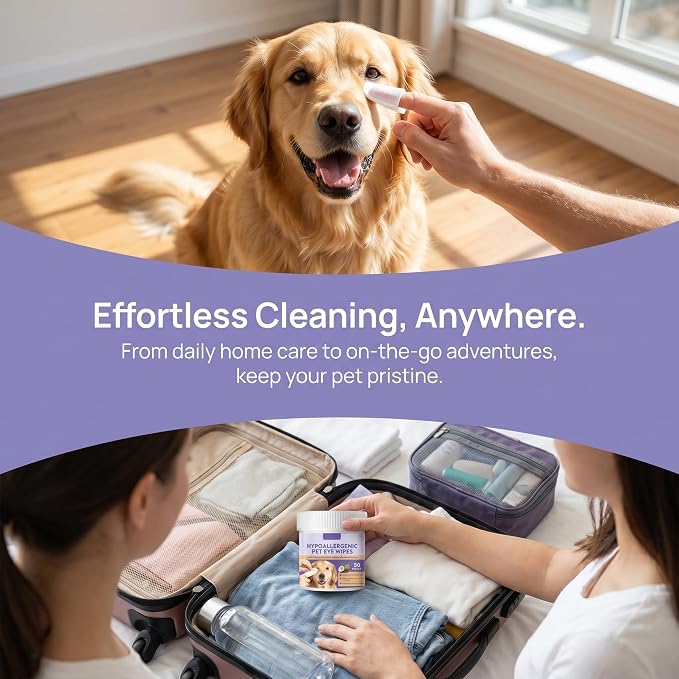 JoanofArc Eyes Wipes for Dogs, Pet Tear Stain Remover Wipes, Hypoallergenic Pet Glove Wipe for Dogs & Cats, Gently Remove Discharge, for Fur, Butt, Paws, Eyes, Ears, Quick Clean & Deodorizing, 50PCS