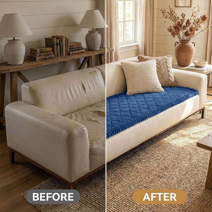 Smiry Couch Cover for Dogs, Non Slip Washable Pet Sofa Protector for Large Dogs, Cats, Fuzzy Plush Sofa Covers for 2 Cushion Couch, Against Fur, Dirt & Scratch Resistant, Navy, 35.4"×63"