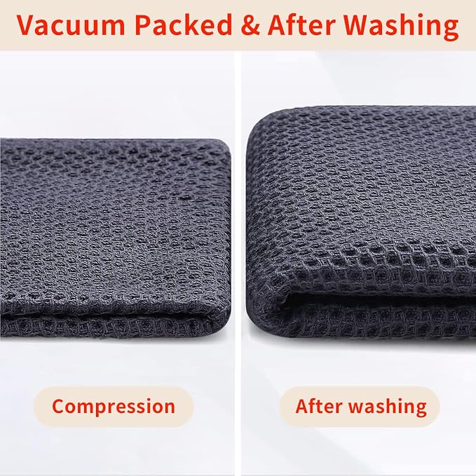 Homaxy 100% Cotton Oversized Waffle Weave Kitchen Dish Towels, Ultra Soft Absorbent Quick Drying Cleaning Towel, 20 x 28 Inches, 4-Pack, Dark Grey