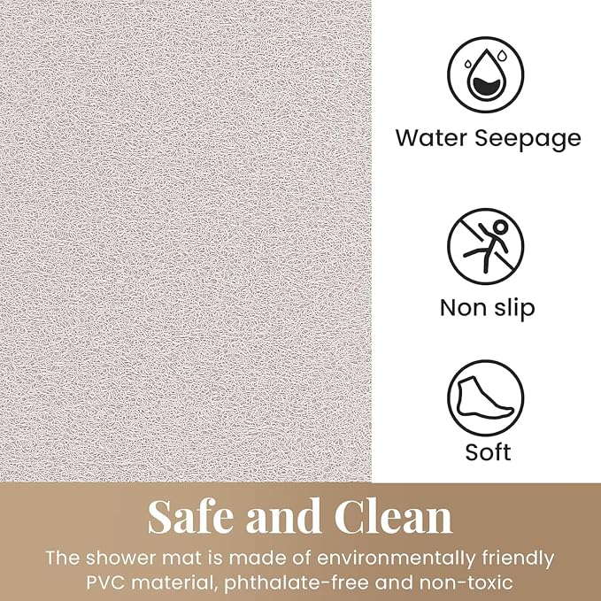 Shower Mat Bathtub Mat Non-Slip,24x16 inch, Soft Tub Mat with Drain,PVC Loofah Bath Mat (Phthalate Free) for Tub and Bathroom,Quick Drying,White