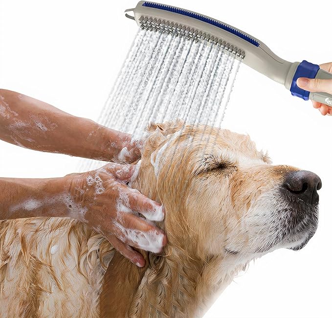 Dog Shower Sprayer with 8ft Hose – High Pressure Dog Shower Attachment for Bathing & Grooming – Pet Shower Hose Sprayer with Indoor/Outdoor Adapters