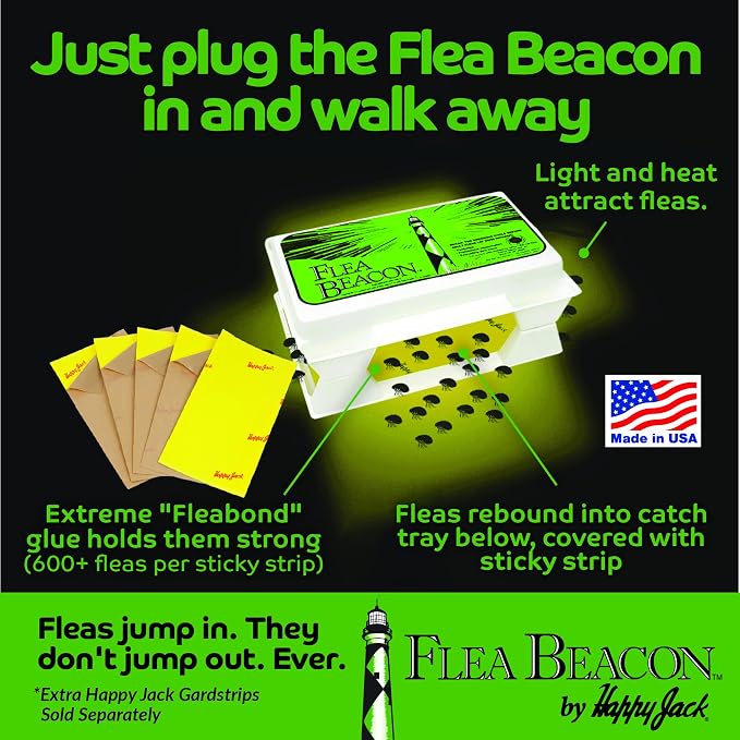 Happy Jack Flea Beacon Indoor Flea Trap, Made in USA | Attracts & Traps Indoor Bugs, Breaks Breeding Cycle Before Adults Lay Eggs, Safe, Fast, & Clean, Made in USA