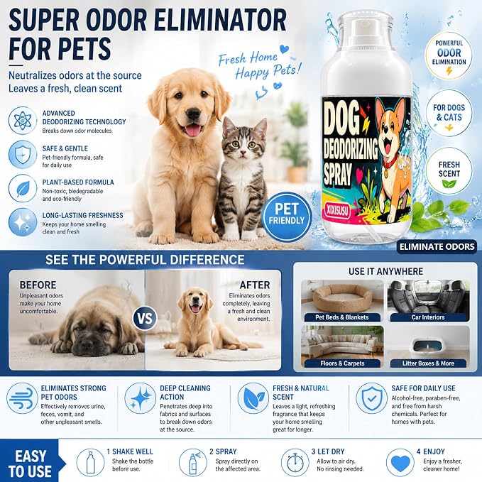 Dog Deodorizing Spray & pet perfume for Smelly Dogs - Instant Relief from Strong Pet Odors with Fresh & Pleasant Scent, 150ml