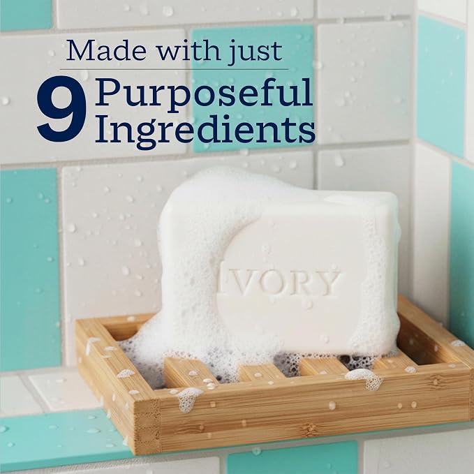 Ivory Sensitive Bar Soap, Designed for Whole Family, Fragrance Free, 99.44% Pure Formula, Plant-Based Cleanser, Made Without Heavy Perfume, Parabens, Phthalates, For All Skin Types, 3.17 oz (10 Count)