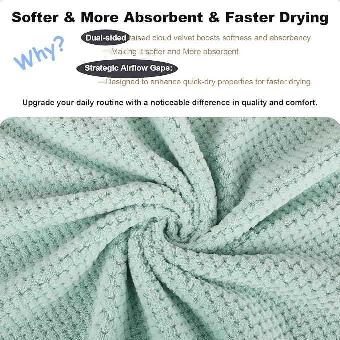 2 Pack Bath Towel Set, Lightweight Waffle Bath Towel Set, Microfiber Super Soft Highly Absorbent, Sturdy Quick Drying Towels for Bathroom, Gym, SPA, Yoga (2 Piece 27" x 55", Green)