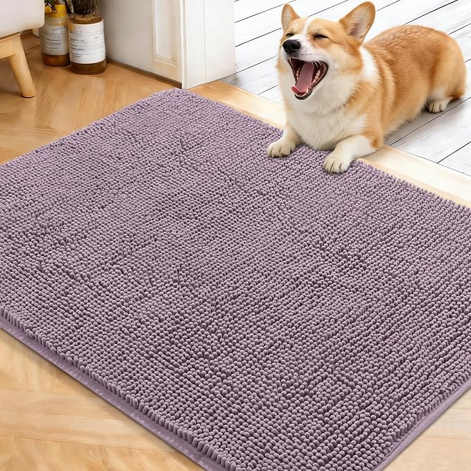 OLANLY Dog Door Mat for Muddy Paws 40x32, Absorbs Moisture and Dirt, Absorbent Non-Slip Washable Doormat, Quick Dry Chenille Mud Mat for Dogs, Entry Indoor Entryway Carpet for Inside Floor, Deep Plum