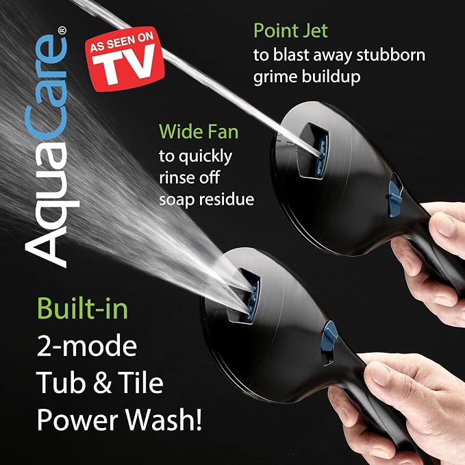 AquaCare Seen-On-TV High Pressure 8-mode Handheld Shower Head - 2-mode Power Wash to Clean Tub, Tile & Pets, Stay-Clean Nozzles, Extra Long 6 ft. Stainless Steel Hose, Wall & Overhead Brackets,Bronze