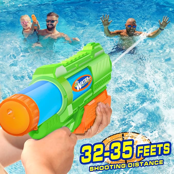 Super Water Gun for Kids Adults: 2 Pack Squirt Blasters 1200cc Super Water Gun Soaker with Impressive Range - Ideal Toys for Boys Girls Summer Outdoor Swimming Pool Water Toys Fun - Green