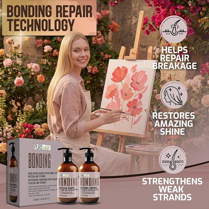 Bonding Repair Shampoo and Conditioner Set - Sulfate Free, Frizz Control for Dry, Damaged Hair - Bond Hydrating Salon Formula - Deep Conditioning Care for Women and Men - 16 Fl Oz (Set of 2)