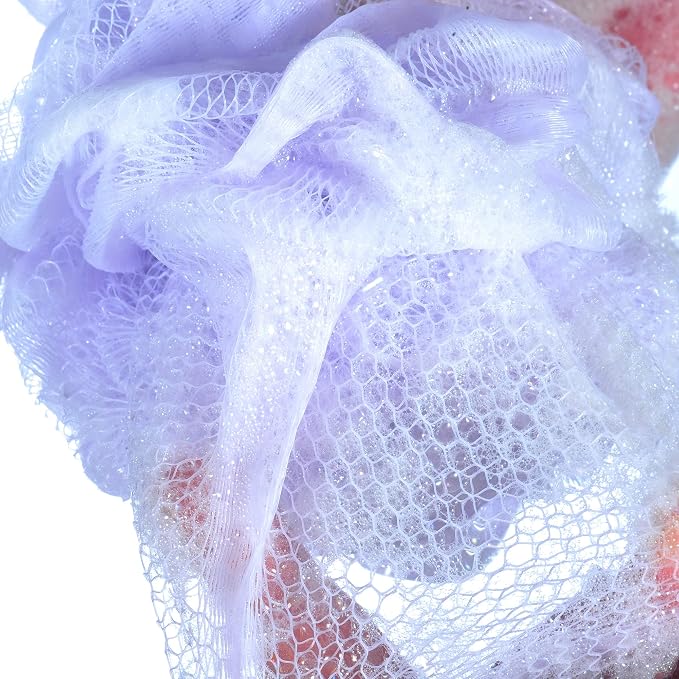 60g/pcs Purple Mesh Bath Sponge Shower Pouf Loofahs Shower Puff Pack of 4 (Purple)