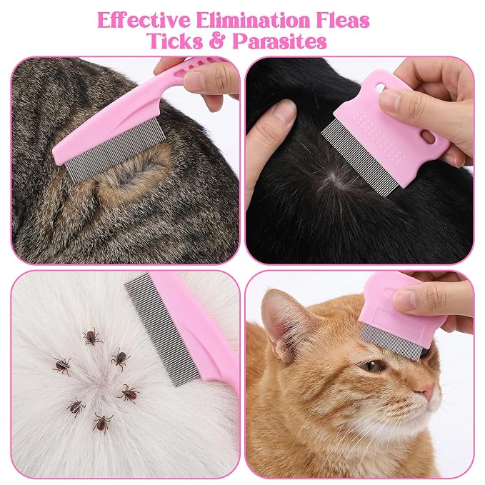 6 Pack Flea Comb Stainless Steel Lice Comb Tear Stain Remover Tool | Stainless Steel,Dog Cat Grooming Combs,Double-Sided ,Tear Stain Remover Dematting Tool,Professional Pet Grooming, Dematting