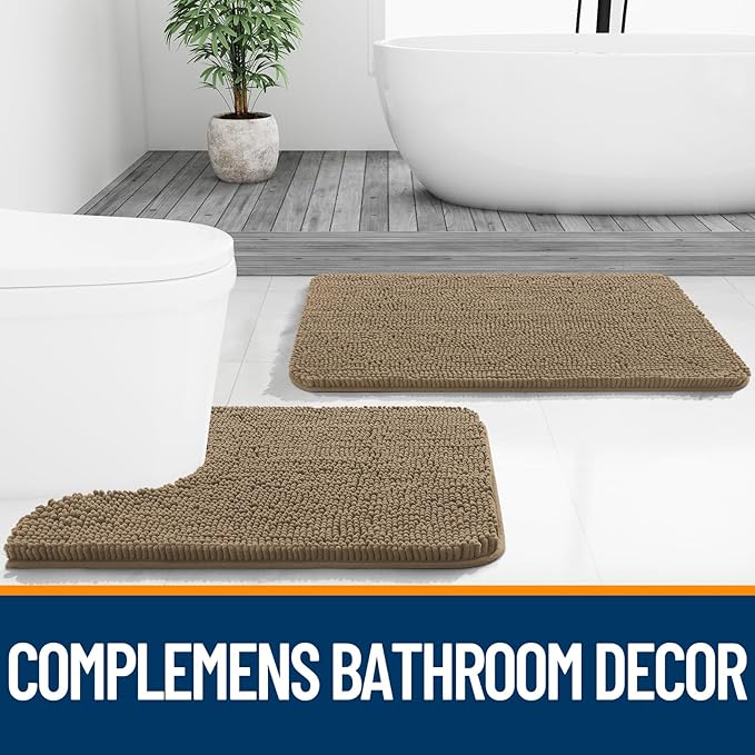 OLANLY Bathroom Runner Rugs 70x24, Extra Soft Absorbent Chenille Bath Rugs, Rubber Backing Quick Dry, Machine Washable Long Bath Mats for Bathroom Floor, Tub and Shower, Home Decor Accessories, Tan