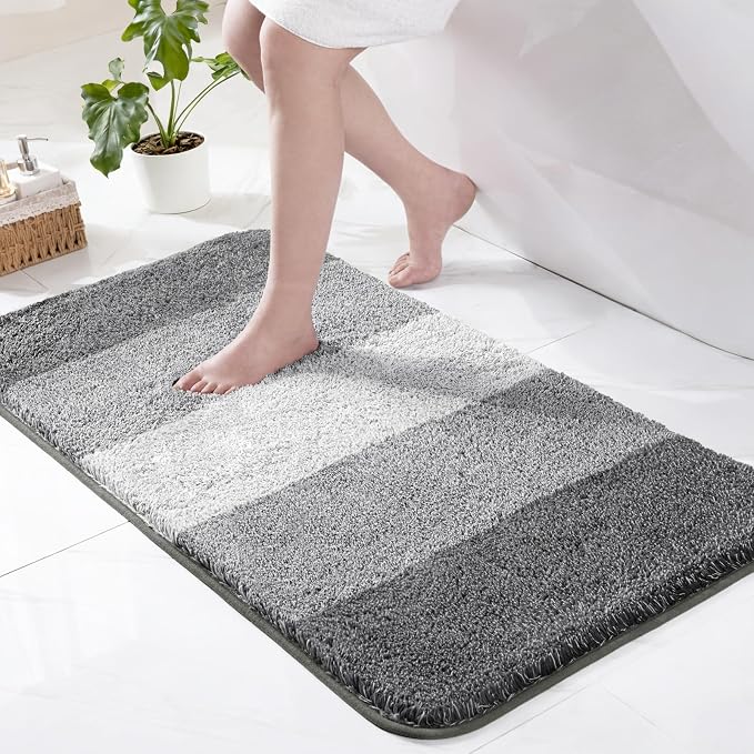 Exclusivo Mezcla Bathroom Rugs Mat 24x47, Extra Soft Non Slip Absorbent Microfiber Bath Rugs, Machine Washable Quick Dry Bath Mats for Bathroom Floor, Shower, Home Decor, Gradient Grey