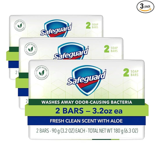 Safeguard Bar Soap Fresh Clean Scent with Aloe Extract, 3.2oz (2 Count) (Pack of 3)