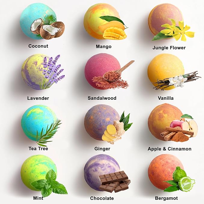 Aqua Elegante Luxury Bath Bombs for Men - Gift Set of 24 Fizzy Bathbombs with Essential Oils, Shea Butter, Coconut Oil - No Stain, Natural, Vegan Moisturizing Spa Present for Dad, Husband, Boyfriend