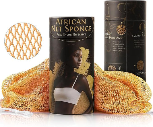 African Net Sponge Authentic Exfoliating Body Scrubber for Shower & Bath, Deep Cleansing Lather for Dead Skin Removal, Back Scrubber Gift for Women & Men（Orange）